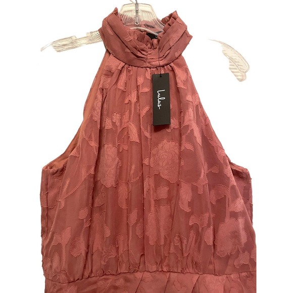 NWT Lulu’s Chic Demeanor Rusty Rose Pink Floral Jacquard Halter Mini Dress Large - Picture 6 of 8